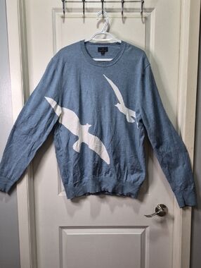 Brooks Brothers Light Blue Crewneck Sweater with White Seagull Design